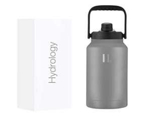 زجاجة ماء H2 HYDROLOGY Growler بغطاء مقبض | فراغ جدار مزدوج معزول جالون الهادر | ماء ساخن وبارد مانع للتسرب خالي من العرق | الرياضة ، التنزه ، التخييم ، السفر (128 أونصة ، جرافيت)