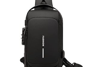 Dwenles Anti theft Crossbody Sling Bag ، حقيبة ظهر مضادة للماء مع شحن USB ، حقيبة كتف للرجال والنساء (أسود)