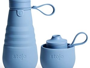 زجاجة مياه رياضية قابلة للطي من Stojo - فولاذية ، 20 أونصة / 590 مل - كوب سفر سيليكون قابل لإعادة الاستخدام ومقاوم للتسرب للمشروبات الساخنة والباردة - آمن في الميكروويف وغسالة الصحون - كما شوهد اليوم