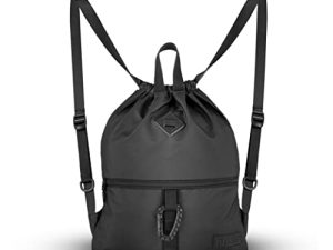 حقيبة ظهر Fitdom برباط للجيم Sack Cinch Bag Sackpack للرجال والنساء. كيس حمل من القماش المقاوم للماء مع فتح سحاب جانبي سريع الوصول. مثالي للمشي لمسافات طويلة وجميع الأحداث الرياضية