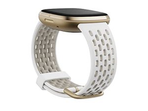 سوار Fitbit Sense & Fitbit Versa 3 ، منتج رسمي من Fitbit ، رياضي ، أبيض / أبيض قمري ، صغير
