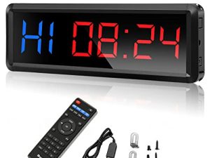 Seesii Gym Timer ، LED Workout Colck ساعة للعد التنازلي / لأعلى ، شاشة رقمية فائقة الوضوح مقاس 11.5 بوصة × 4 بوصة ، بنك طاقة متوافق مع ساعة توقيت التمارين الرياضية ، مؤقت متعدد المشاهد مع جهاز تحكم عن بعد