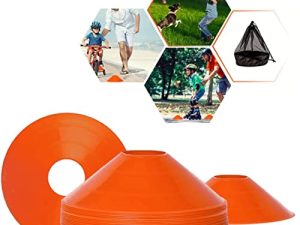 BIZBON 25 Pack Pro Disc Cones Sports Cones، Basketball، Agility Soccer Cones with Carry Bag، Football، Kids، Sports، Field Cone Markers، Agility Field Marker Cones