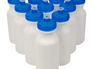 زجاجات مياه رياضية CSBD 20 أونصة ، 10 عبوات ، قابلة لإعادة الاستخدام بدون بلاستيك BPA ، قم بسحب صنبور شرب علوي مانع للتسرب ، تخصيص فارغ DIY للعلامة التجارية للأعمال ، جمع التبرعات ، أو أغطية زجاجات بيضاء عبر الزرقاء للياقة البدنية