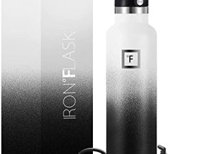 زجاجة ماء رياضية من IRON ° FLASK - 24 أونصة ، 3 أغطية (غطاء مصاصة) ، مانعة للتسرب ، فولاذ مقاوم للصدأ معزول بالفراغ ، حار بارد ، مزدوج الجدران ، مج حراري ، مقصف معدني قياسي