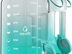 زجاجة ماء AQUAFIT سعة نصف جالون مع أوقات للشرب - زجاجة ماء 64 أونصة مع مصاصة - إبريق ماء - زجاجة ماء تحفيزية - زجاجة ماء كبيرة - زجاجة ماء رياضية مع محدد وقت للجيم