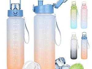 زجاجات مياه AOHAN 32 أونصة ، زجاجات مياه تحفيزية مع أوقات للشرب ، خالية من BPA ، زجاجة ماء رياضية مانعة للتسرب مع فرشاة زجاجة ومصفاة قابلة للإزالة للجري وركوب الدراجات والجيم والمدرسة والمكتب