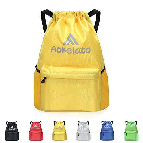 حقيبة ظهر Aokelato برباط 20L String Sport Gym مع حقيبة daypack المبللة للنساء والرجال صفراء كبيرة حقيبة ظهر Aokelato برباط 20L String Sport Gym مع حقيبة daypack المبللة للنساء والرجال صفراء كبيرة