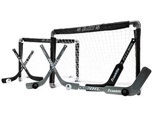 مجموعة من 2 هدف هوكي صغير من فريق Franklin Sports NHL - أسود - تتضمن أهداف هوكي صغيرة ، و 4 عصي هوكي ، وعصي حارس مرمى ، و 4 كرات هوكي إسفنجية