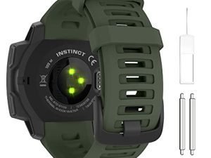 حزام MoKo متوافق مع Garmin Instinct / Instinct Solar / Tactical / Instinct 2 GPS Smartwatch ، 22 ملم سوار ساعة بديل رياضي من السيليكون الناعم ، أخضر عسكري