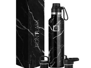 زجاجة ماء رياضية من IRON ° FLASK - 24 أونصة ، 3 أغطية (غطاء صنبور) ، مانعة للتسرب ، فولاذ مقاوم للصدأ معزول بالفراغ ، حار بارد ، مزدوج الجدران ، مج حراري ، مقصف معدني قياسي
