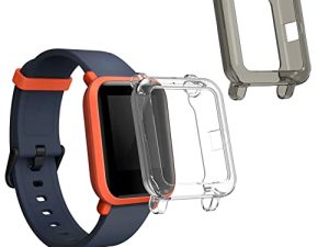 إطار متعقب اللياقة البدنية kwmobile مكون من قطعتين متوافق مع Huami Amazfit Bip S / Bip S Lite - جراب متعقب رياضي غطاء سيليكون TPU - شفاف / أسود / شفاف
