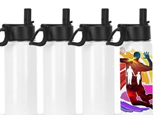 فراغات زجاجة ماء رياضية من Micellwuu Sublimation (4 عبوات) ، أكواب التسامي فارغة 18 أونصة ، قارورة زجاجة ماء رياضية من الفولاذ المقاوم للصدأ مع مصاصة ومقبض محمول ، معبأة بشكل فردي