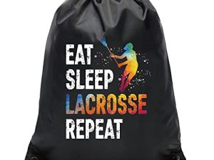 Pishovi Eat Sleep حقيبة ظهر مقاومة للماء برباط من Lacrosse Repeat ، حقيبة رياضية Lacrosse للرجال والنساء ، هدايا لاعب Lacrosse ، هدية Lacrosse لمحبي Lacrosse Lover Lacrosse Fan ، فكرة هدية Lacrosse Lover