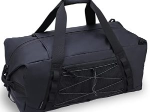 Haimont Heavy Duty Duffel Bag حقيبة ظهر مقاومة للماء قابلة للتحويل مع أحزمة ظهر للتخييم في الهواء الطلق ، التنزه ، السفر ، رياضة الرياضة ، أسود ، 60 لتر