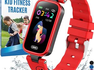 Inspiratek Kids Fitness Tracker لعمر 5-16，2022 ساعة تعقب مطورة للأطفال ， ساعة مقاومة للماء للأطفال مع عداد الخطى ， مراقب النوم وعداد السعرات الحرارية ， ساعة لياقة بدنية للأطفال البنات والأولاد والمراهقين (أحمر)