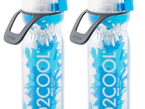 O2COOL Mist 'N Sip Misting Water Bottle 2-in-1 Mist and Sip Spout مع صنبور سحب علوي مانع للتسرب (أزرق سبلاش) - عبوتان