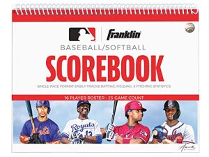 Franklin Sports Baseball + Softball Scorebook - دفتر تسجيل النقاط للإحصاءات + التدريب - كتاب البيسبول الرسمي + كتاب سجل نقاط الكرة اللينة - 25 كتاب لعبة