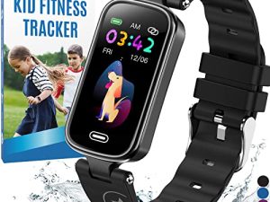 Inspiratek Kids Fitness Tracker لعمر 5-16，2022 ساعة تعقب مطورة للأطفال ， ساعة مقاومة للماء للأطفال مع عداد الخطى ， مراقب النوم وعداد السعرات الحرارية ， ساعة لياقة بدنية للأطفال البنات والأولاد والمراهقين (أسود)