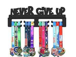 GENOVESE Never Give Up Medal Holder Display Hanger Rack Frame ، معدن فولاذي أسود فائق القوة ، ميداليات رياضية مثبتة على الحائط