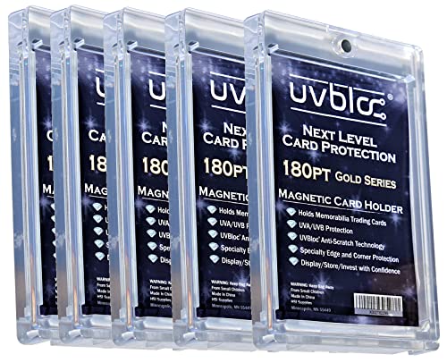 حامل بطاقات بلمسة واحدة من UVBLOC 180pt (5 عبوات) أغطية حماية من الجيرسيه المغنطيسي للبيسبول لتداول البطاقات الرياضية حامل بطاقات بلمسة واحدة من UVBLOC 180pt (5 عبوات) أغطية حماية من الجيرسيه المغنطيسي للبيسبول لتداول البطاقات الرياضية