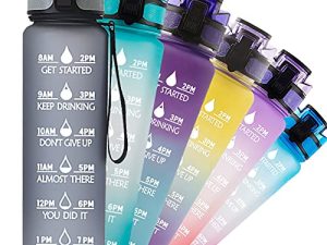 زجاجة مياه TACGEA سعة 32 أونصة ، زجاجة مياه رياضية تحفيزية مع محدد وقت للشرب ، خالية من مادة BPA ومقاومة للتسرب ، لممارسة الرياضة في الهواء الطلق والمكتب ، رمادي