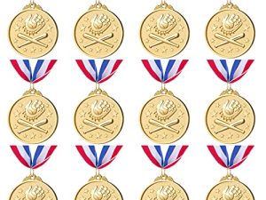 ميداليات جائزة Abaokai 12 قطعة ذهبية لألعاب البيسبول الرياضية للأطفال ، هدايا الحفلات ، 2 بوصة