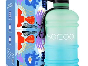 زجاجة ماء SOXCOXO نصف جالون بسعة 64 أونصة مع حزام بغطاء مصاصة وحامل خالٍ من مادة Bpa مانع للتسرب ومانع للتسرب رائع للأطفال والنساء والرجال إبريق ماء كبير للمدرسة والرياضة والجري واللياقة البدنية في الهواء الطلق (متدرج)