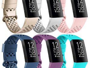[6 عبوات] أحزمة متوافقة مع Fitbit Charge 4 Bands و Fitbit Charge 3 Band للنساء والرجال ، سوار معصم رياضي قابل للتنفس مع فتحات هوائية لـ Fitbit Charge 4 / Fitbit Charge 3 / Fitbit Charge 3 SE ، صغير